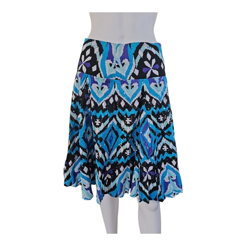 INC International Concepts Ikat Print Sequin Skirt Size 2